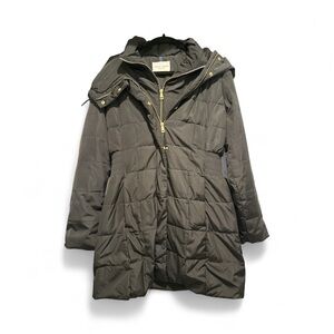 CLEARANCE Cole Haan Signature 32" Hooded Shirred Waist Black Puffer Down Coat
